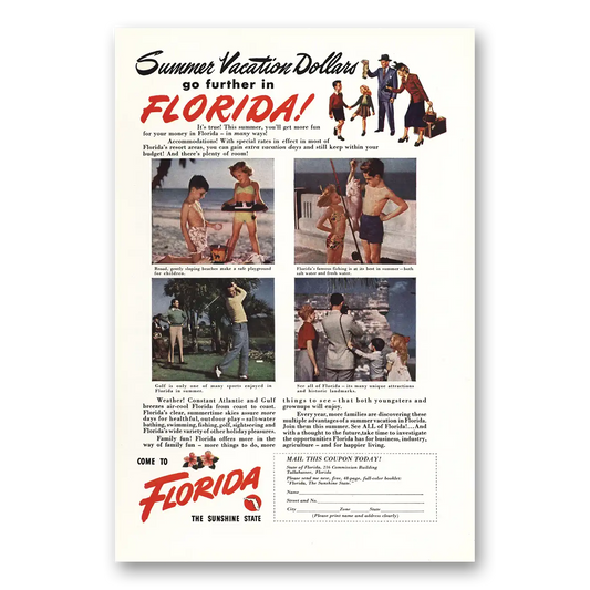 1948 Florida Summer Vacation Dollars Vintage Magazine Print Ad