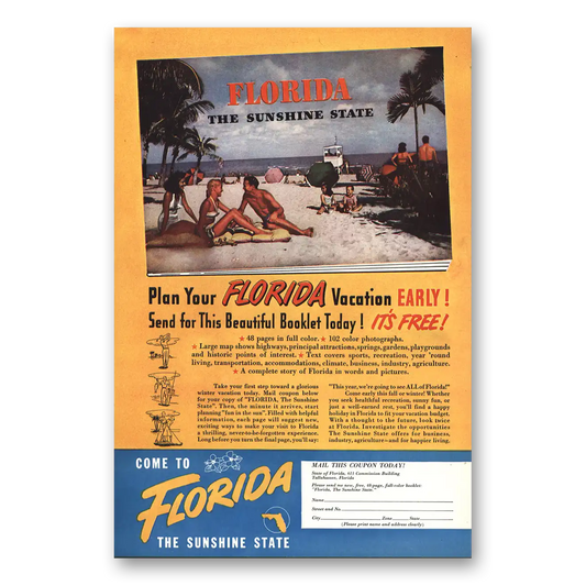 1948 Florida Sunshine State Vintage Magazine Print Ad