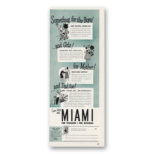 1948 Miami Florida Something for the Boys Girls Vintage Magazine Print Ad