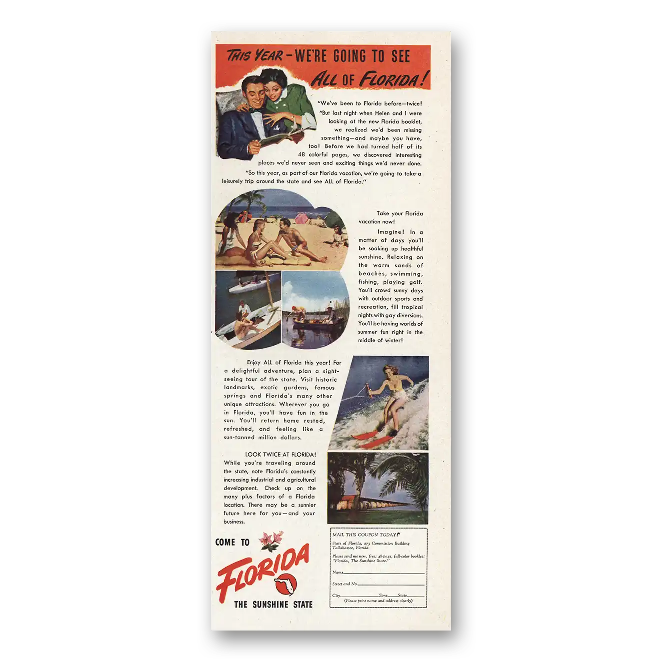 1948 Florida Going To See All of Florida Vintage Magazine Print Ad