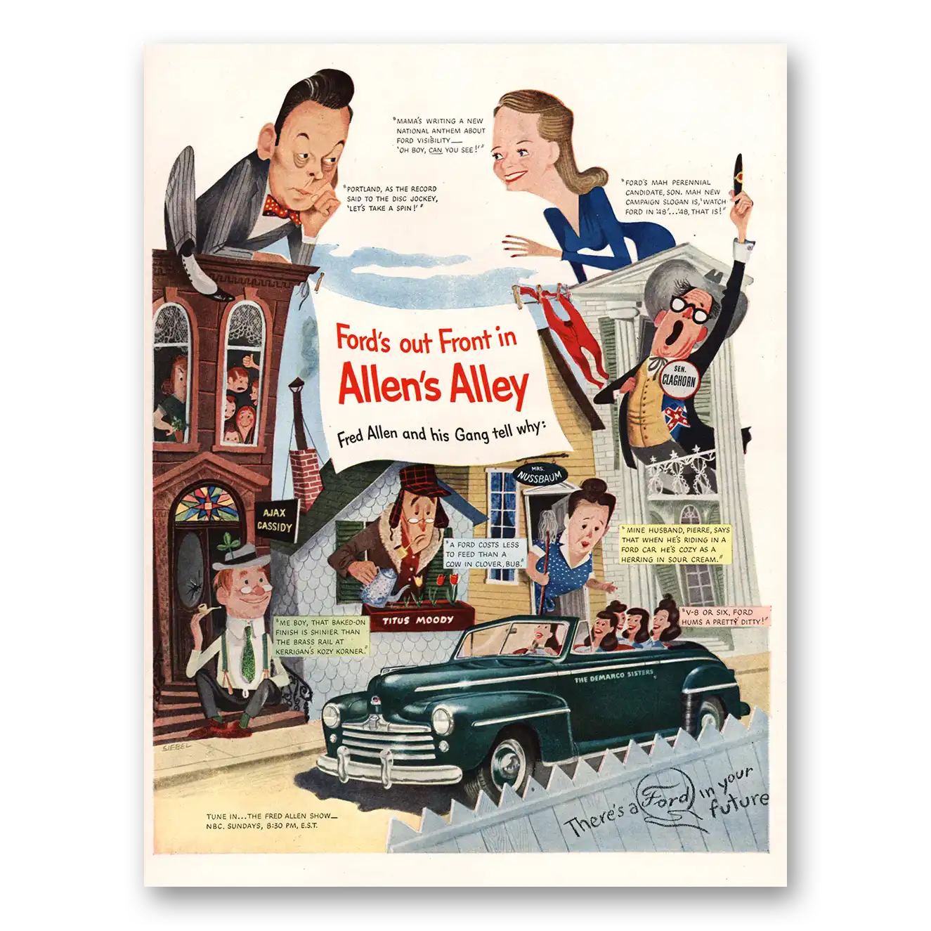 1948 Ford Allens Alley Fred Allen and His Gang Vintage Magazine Print Ad