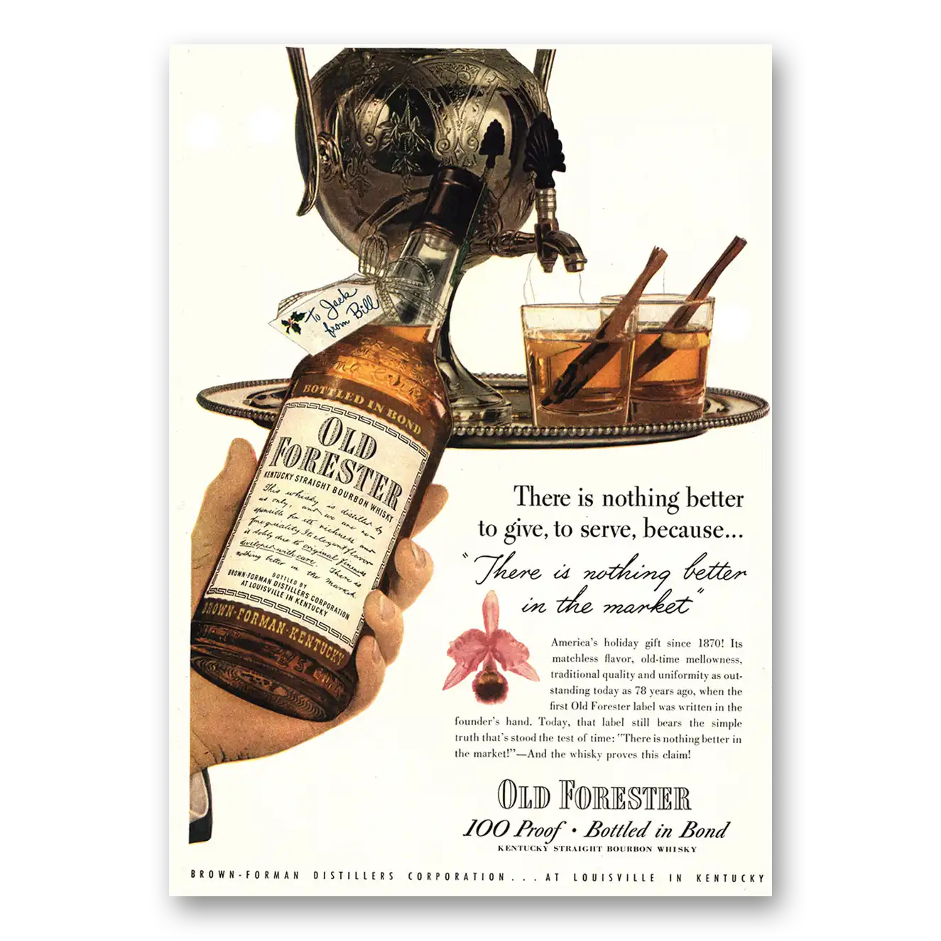 1948 Old Forester Whisky Nothing Better To Give Vintage Magazine Print Ad