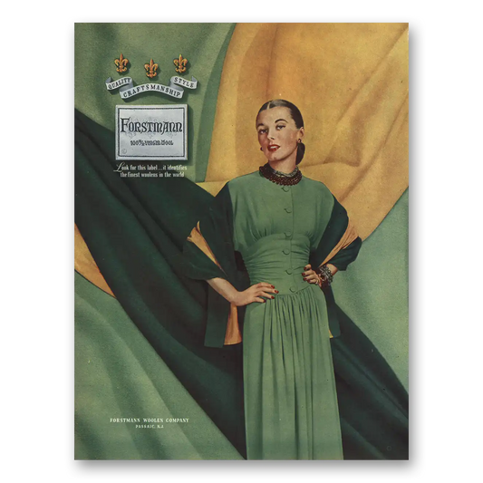 1948 Forstmann Wool Green Dress Vintage Magazine Print Ad