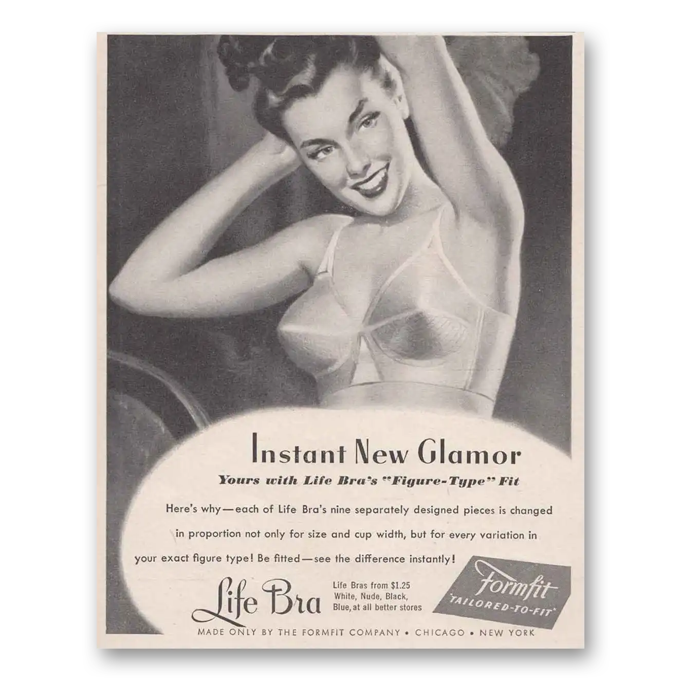 1948 Formfit Life Bra Instant New Glamor Vintage Magazine Print Ad