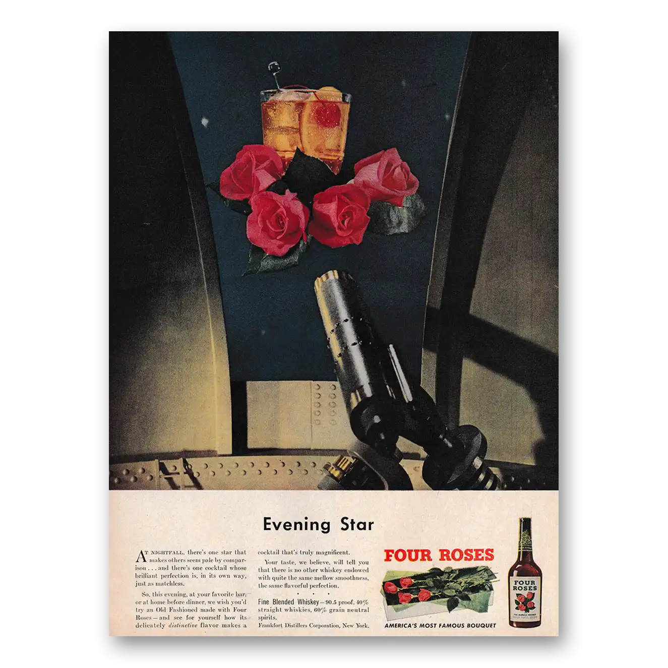 1948 Four Roses Evening Star Vintage Magazine Print Ad