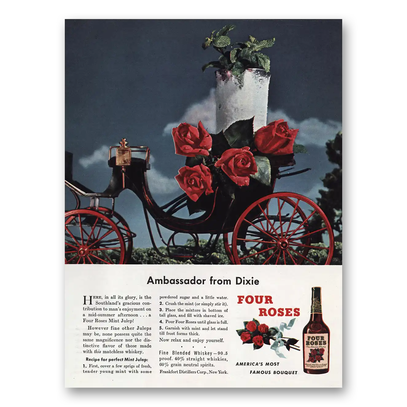 1948 Four Roses Ambassador Dixie Vintage Magazine Print Ad