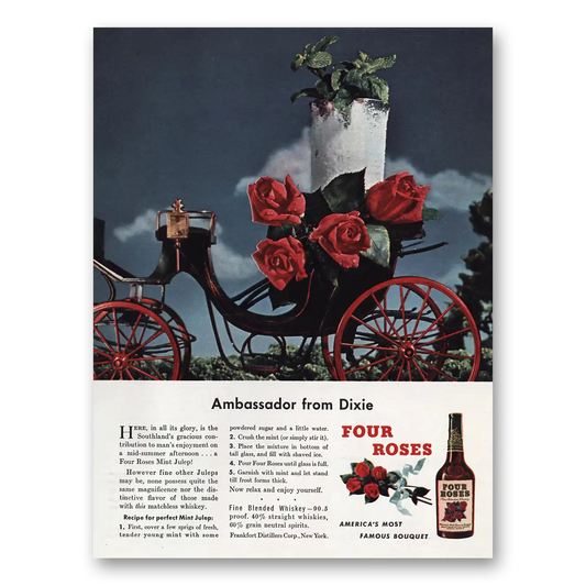 1948 Four Roses Ambassador Dixie Vintage Magazine Print Ad