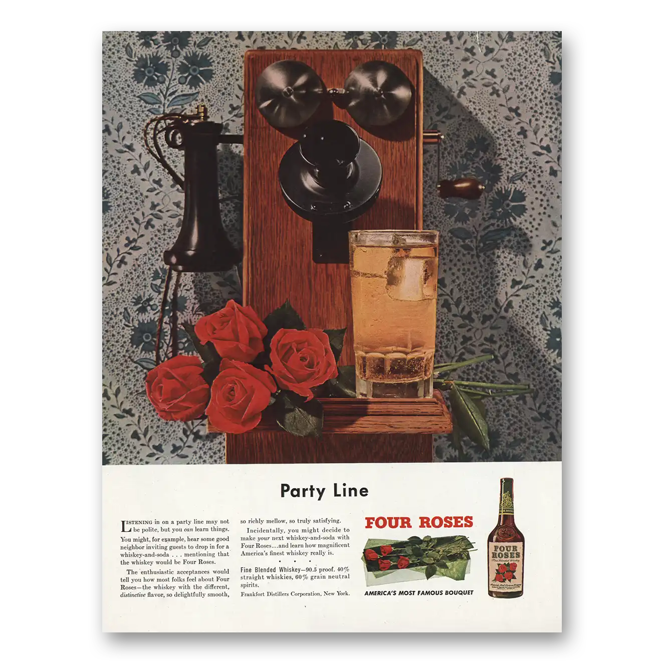 1948 Four Roses Party Line Vintage Magazine Print Ad