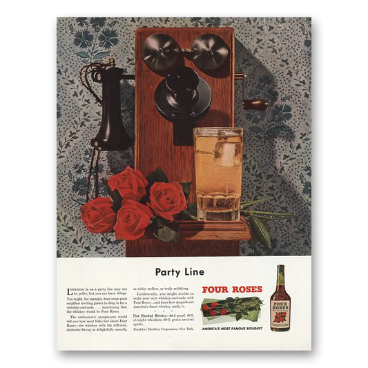 1948 Four Roses Party Line Vintage Magazine Print Ad