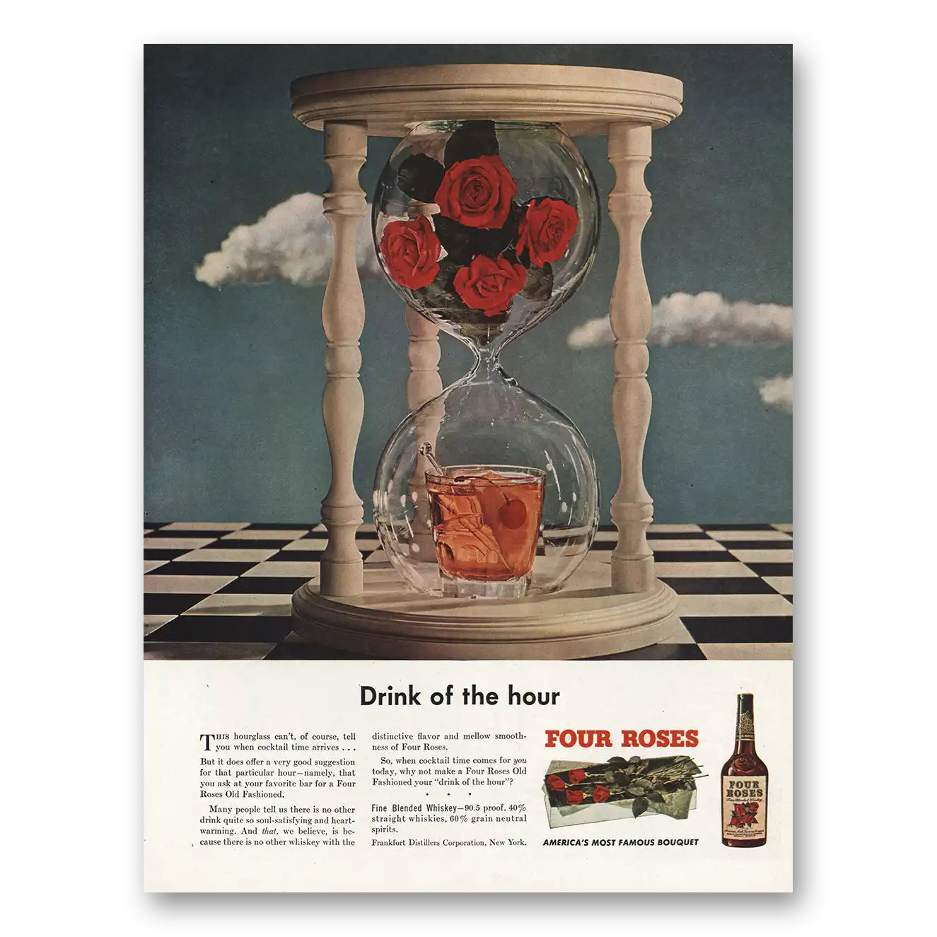 1948 Four Roses Whiskey Drink of the Hour Vintage Magazine Print Ad