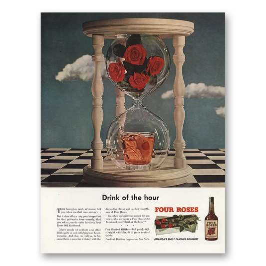 1948 Four Roses Whiskey Drink of the Hour Vintage Magazine Print Ad