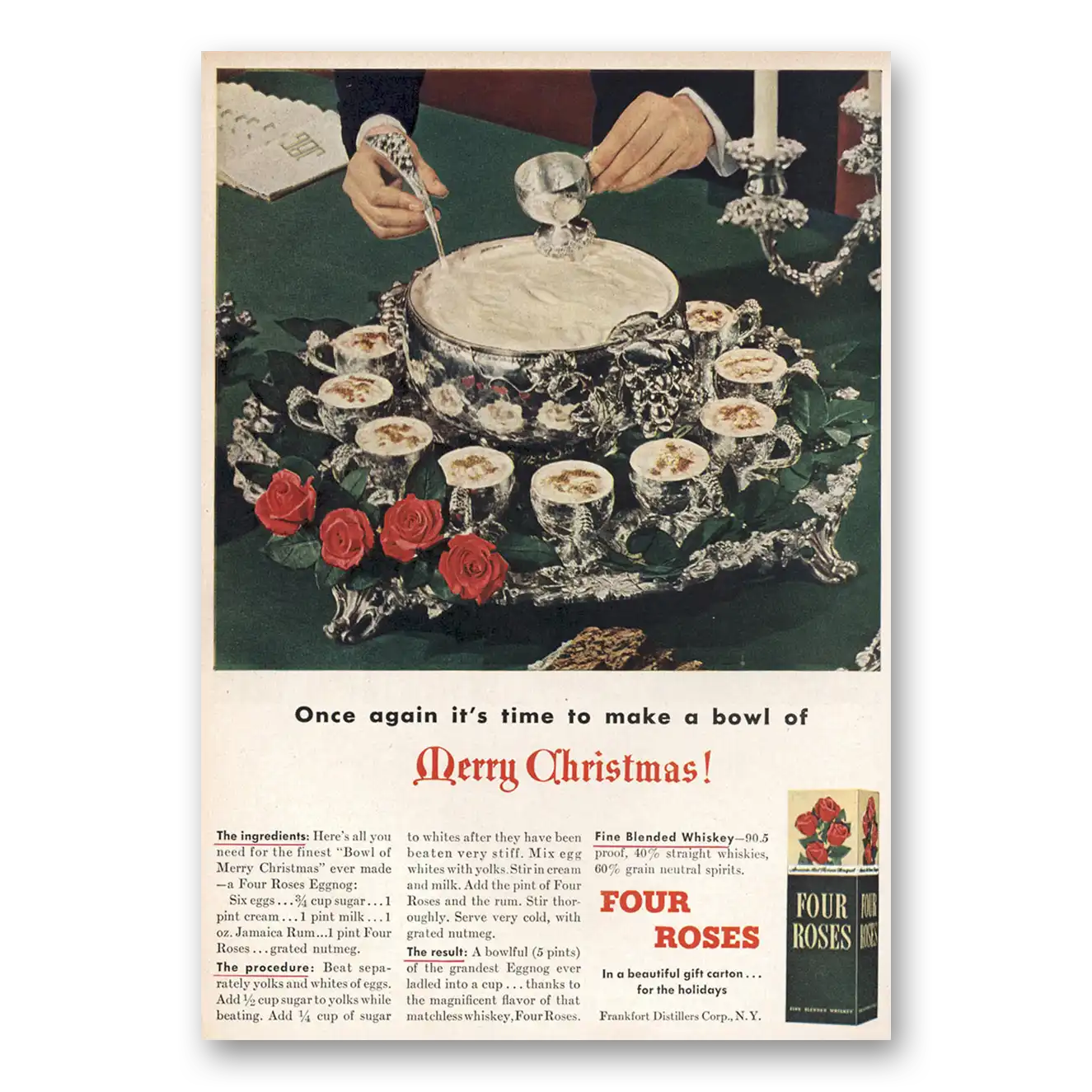 1948 Four Roses Time to Make Bowl of Merry Christmas Vintage Magazine Print Ad