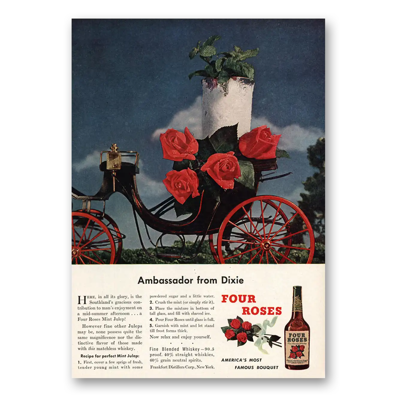 1948 Four Roses Ambassador from Dixie Vintage Magazine Print Ad