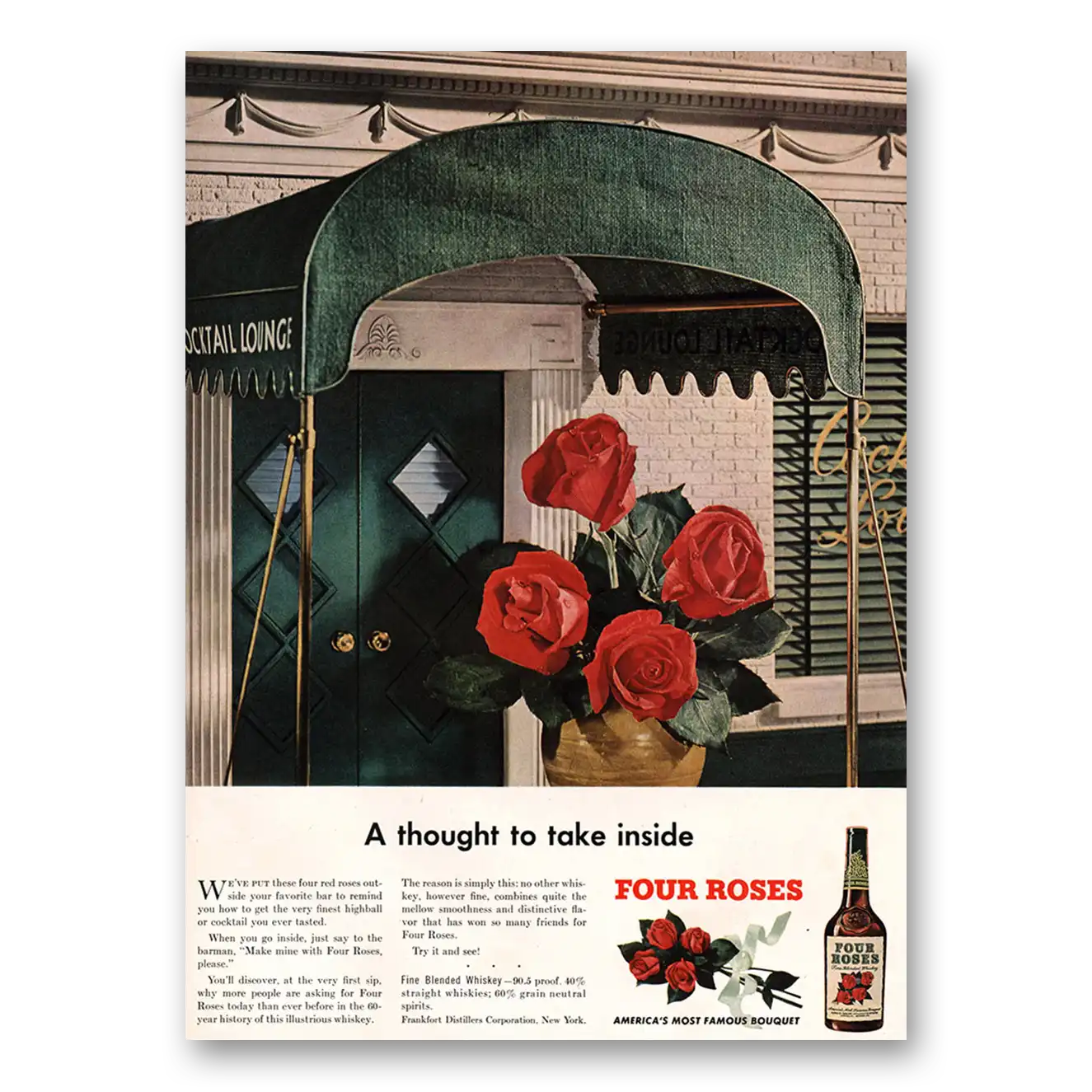 1948 Four Roses A Thought To Take Inside Vintage Magazine Print Ad