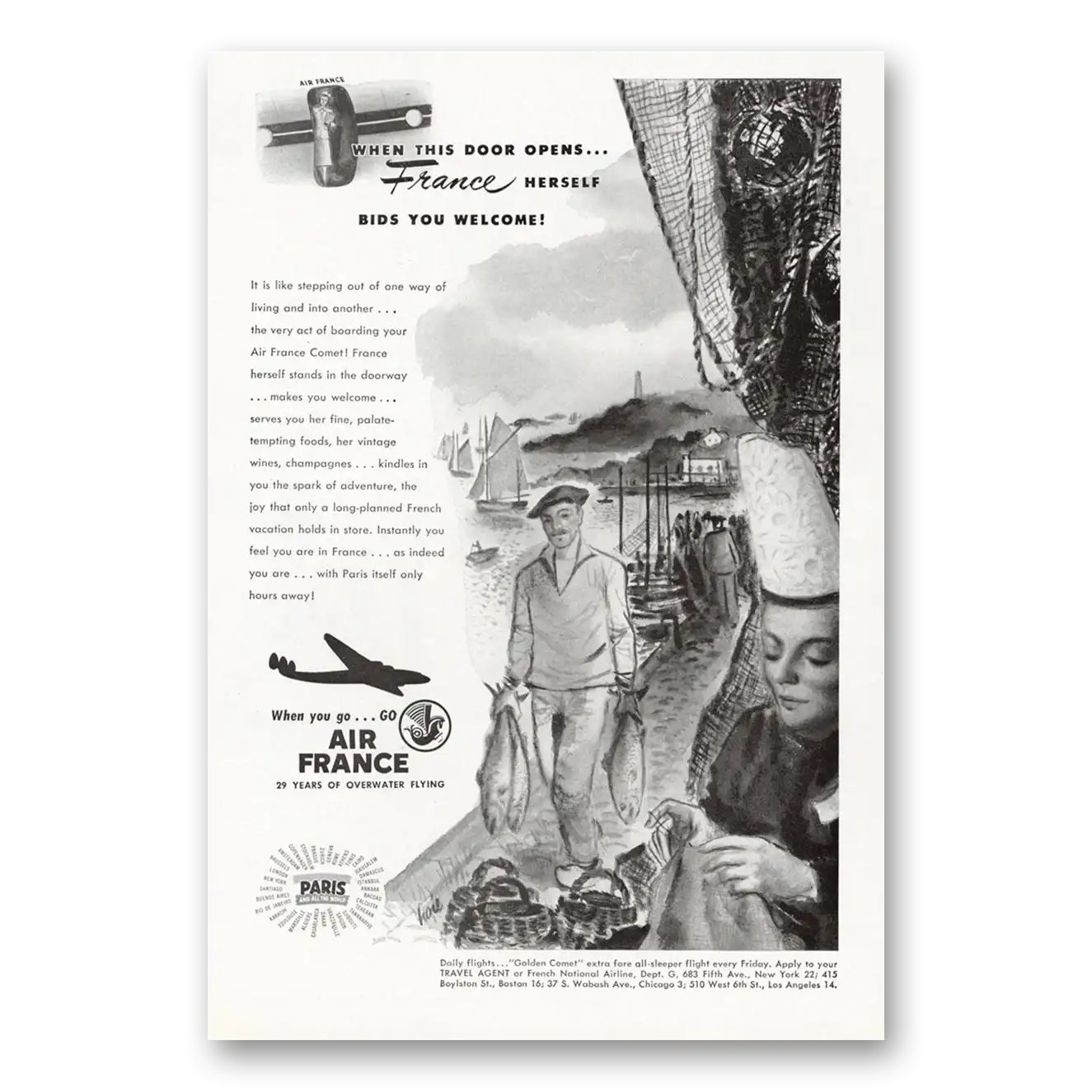 1948 Air France  When this Door Opens Vintage Magazine Print Ad