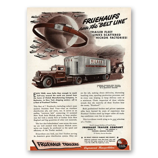 1948 Fruehauf Trailer Run the Belt Line Vintage Magazine Print Ad