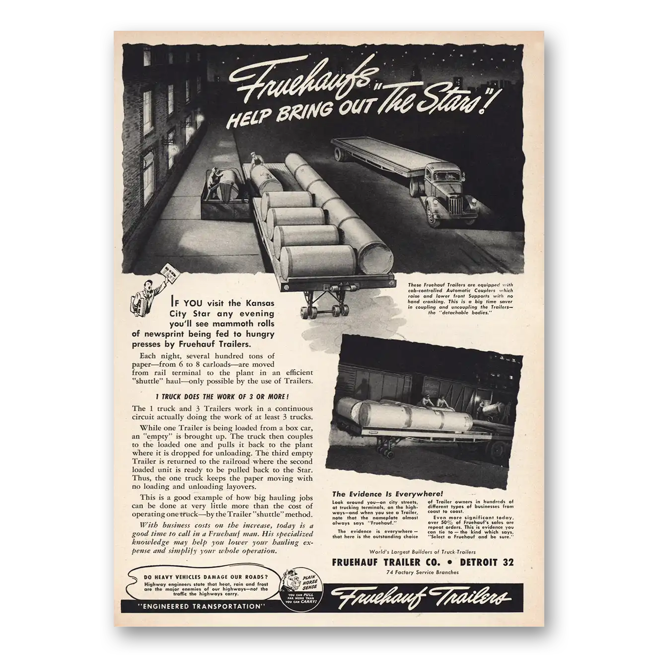 1948 Fruehauf Trailer Help Bring Out Stars Vintage Magazine Print Ad