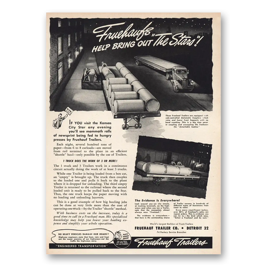 1948 Fruehauf Trailer Help Bring Out Stars Vintage Magazine Print Ad