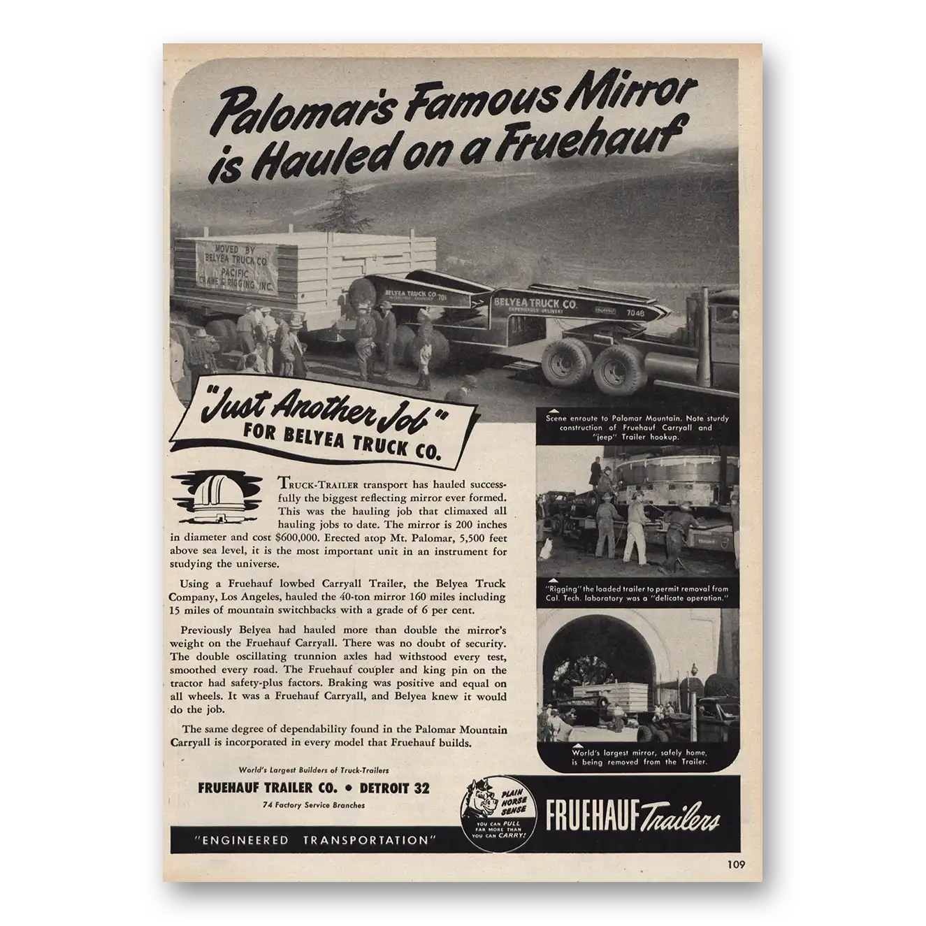 1948 Fruehauf Trailer Palomars Famous Mirror Vintage Magazine Print Ad