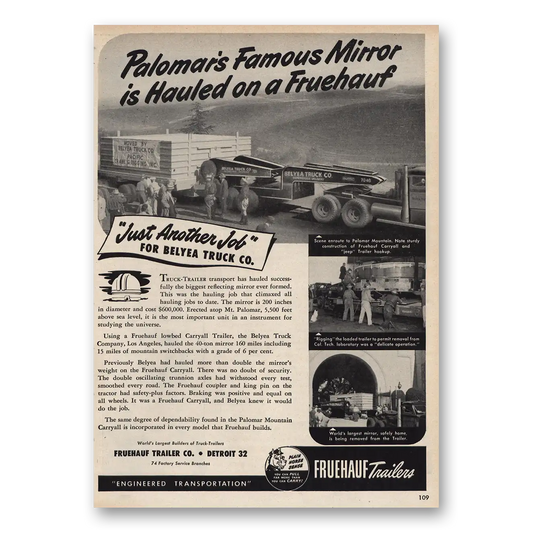 1948 Fruehauf Trailer Palomars Famous Mirror Vintage Magazine Print Ad