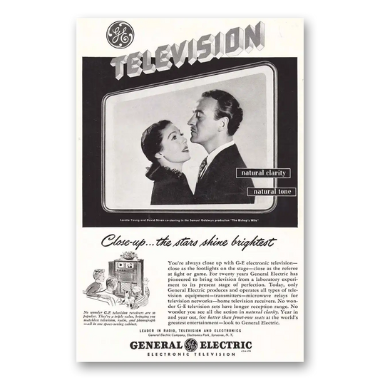 1948 General Electric Television Loretta Young David Niven Vintage Magazine Print Ad