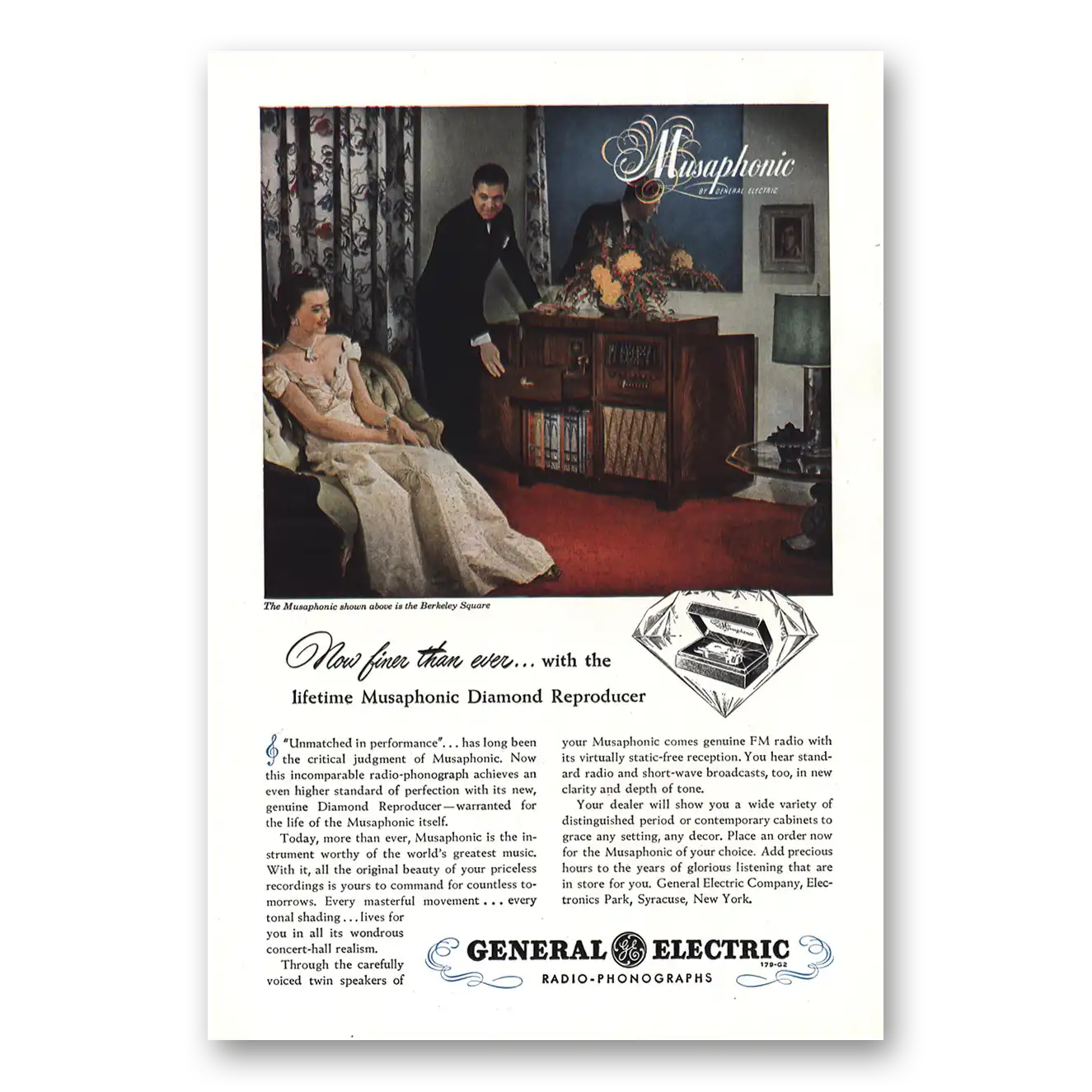 1948 General Electric Radio Musaphonic Diamond Reproducer Vintage Magazine Print Ad