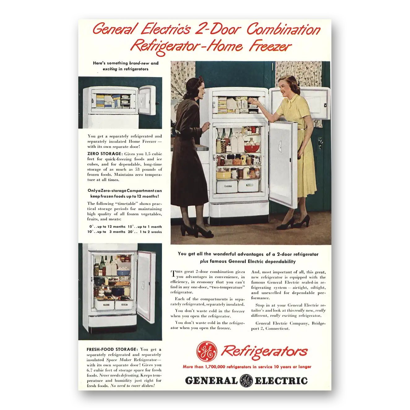 1948 General Electric Refrigerator Zero Storage Compartment Vintage Magazine Print Ad