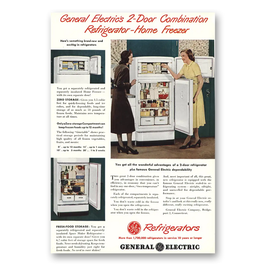 1948 General Electric Refrigerator Zero Storage Compartment Vintage Magazine Print Ad