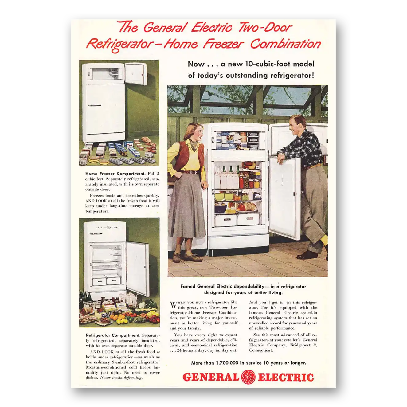 1948 General Electric Refrigerator Home Freezer Combination Vintage Magazine Print Ad