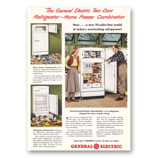 1948 General Electric Refrigerator Home Freezer Combination Vintage Magazine Print Ad