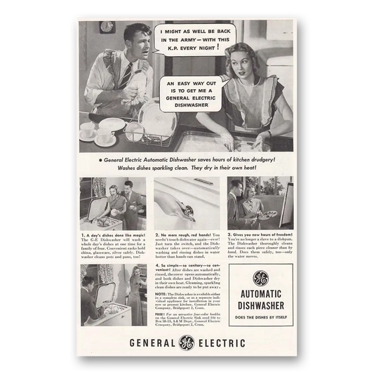 1948 General Electric Dishwasher Be Back in the Army Vintage Magazine Print Ad