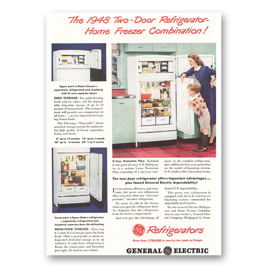 1948 General Electric Refrigerator Two Door Refrigerator Vintage Magazine Print Ad