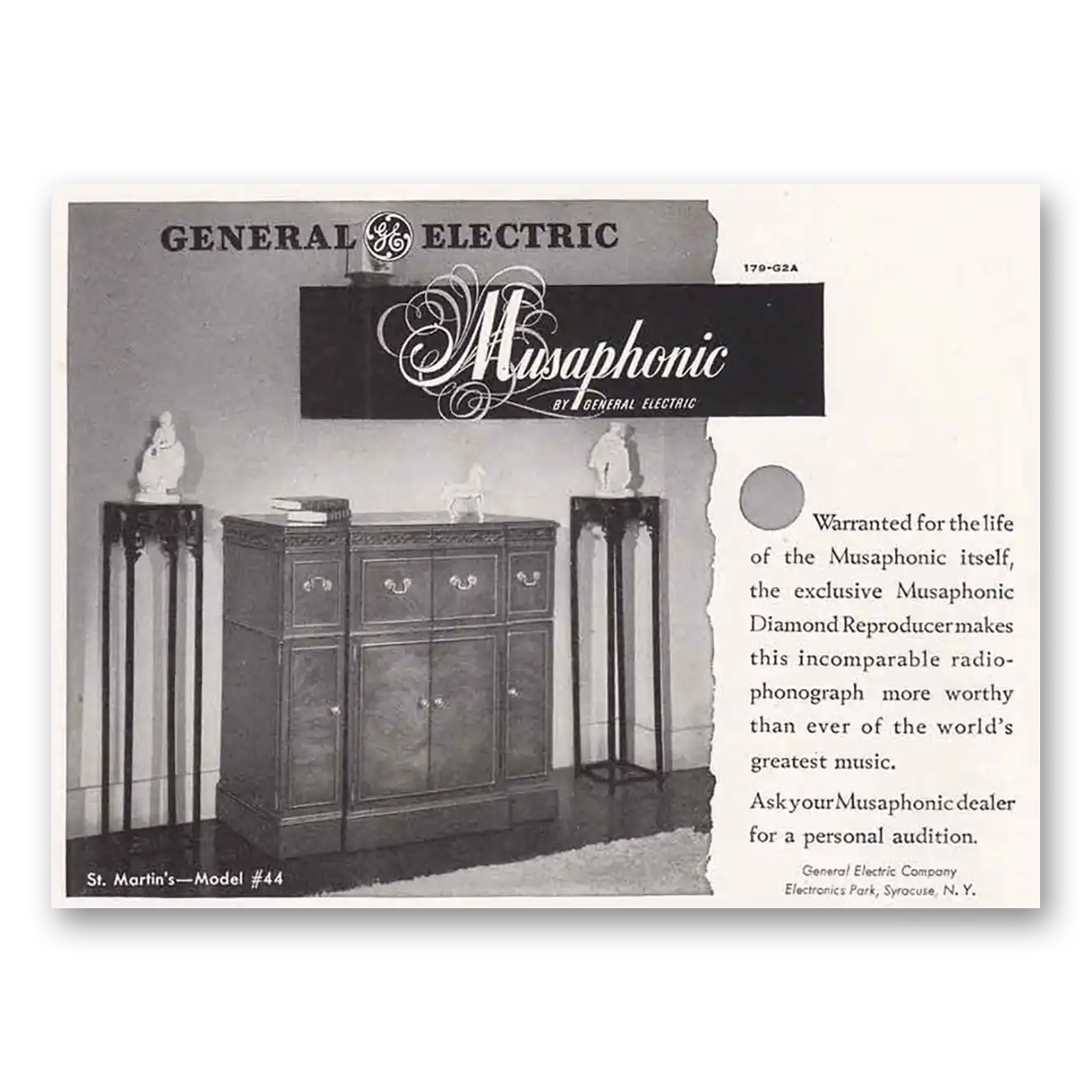 1948 General Electric Radio Musaphonic St Martins Model Vintage Magazine Print Ad