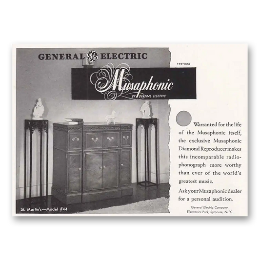 1948 General Electric Radio Musaphonic St Martins Model Vintage Magazine Print Ad