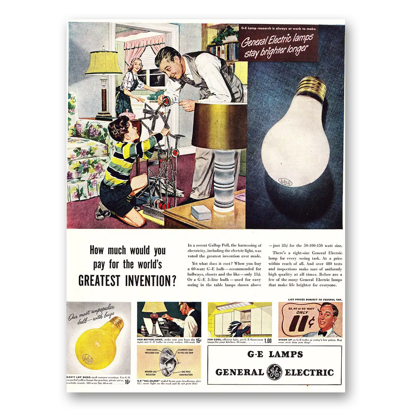 1948 GE Lamps Greatest Invention Vintage Magazine Print Ad