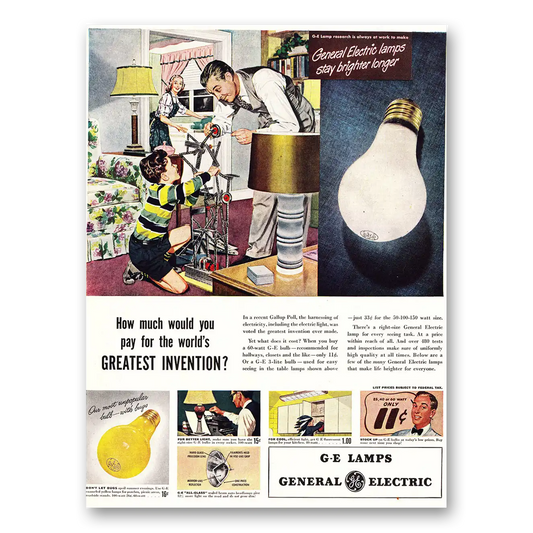 1948 GE Lamps Greatest Invention Vintage Magazine Print Ad