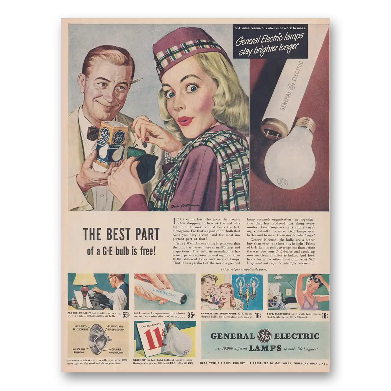 1948 GE Lamps Best Part of GE Bulb Is Free Vintage Magazine Print Ad