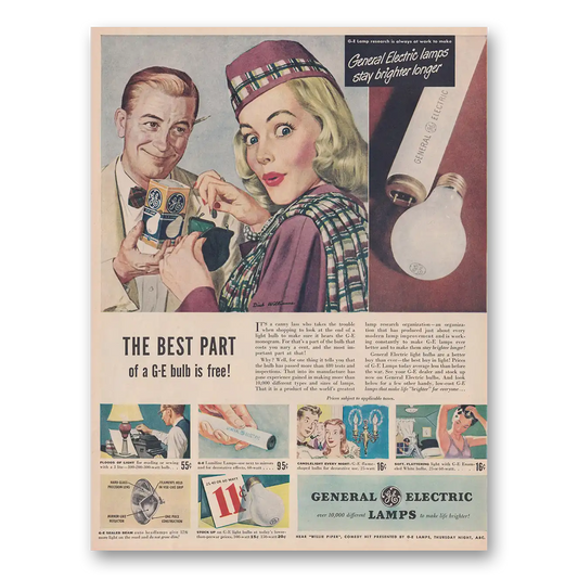 1948 GE Lamps Best Part of GE Bulb Is Free Vintage Magazine Print Ad