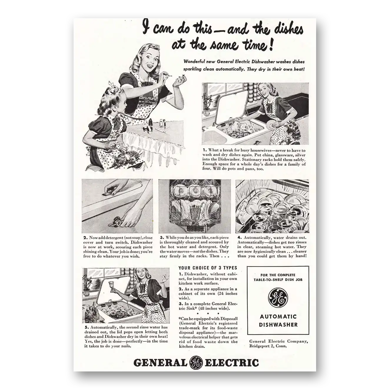 1948 General Electric Dishwasher I Can Do This Vintage Magazine Print Ad