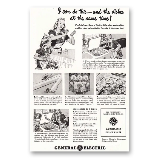 1948 General Electric Dishwasher I Can Do This Vintage Magazine Print Ad