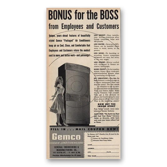 1948 Gemco Air Condioning Bonus for Boss Vintage Magazine Print Ad