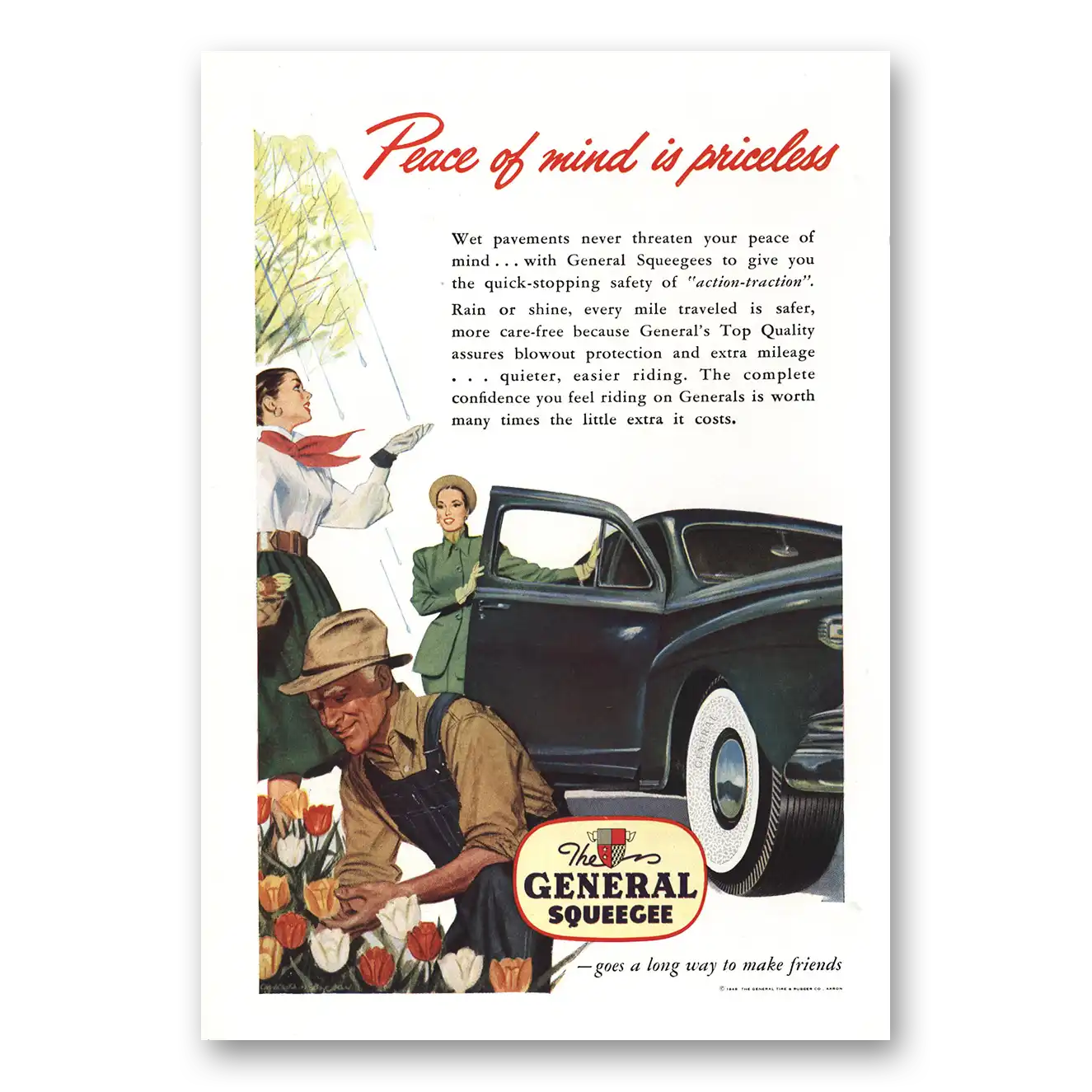 1948 General Squeege Tires Peace of Mind is Priceless Vintage Magazine Print Ad