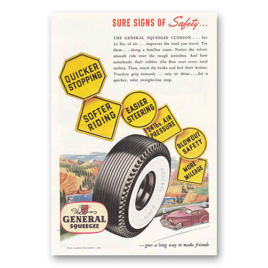 1948 General Tire Sure Signs of Safety General Squeegee Vintage Magazine Print Ad