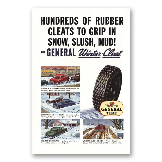 1948 General Tire Rubber Cleats Grip Snow Slush Mud Vintage Magazine Print Ad