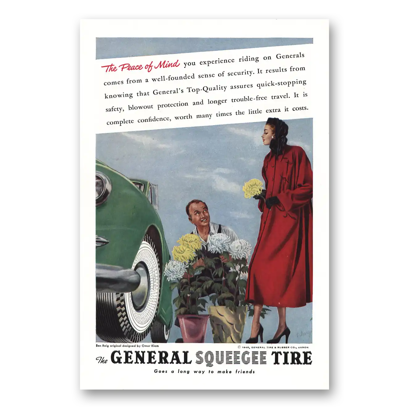 1948 General Squeege Tires Peace of Mind Vintage Magazine Print Ad