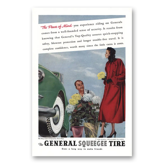 1948 General Squeege Tires Peace of Mind Vintage Magazine Print Ad