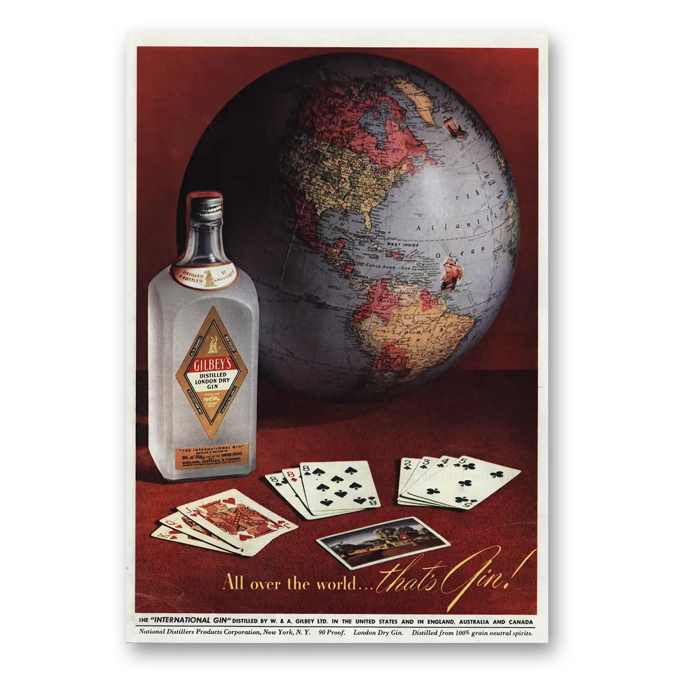 1948 Gilbeys Gin All Over the World Vintage Magazine Print Ad