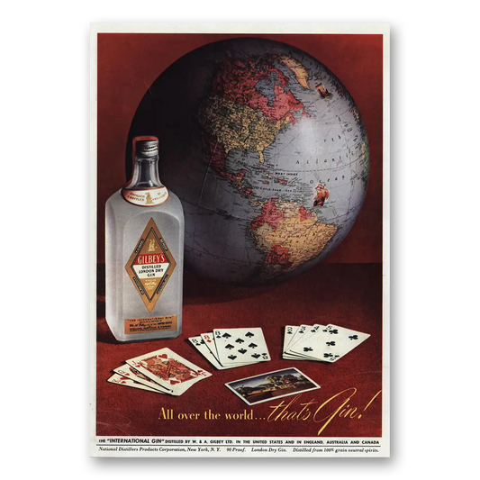 1948 Gilbeys Gin All Over the World Vintage Magazine Print Ad