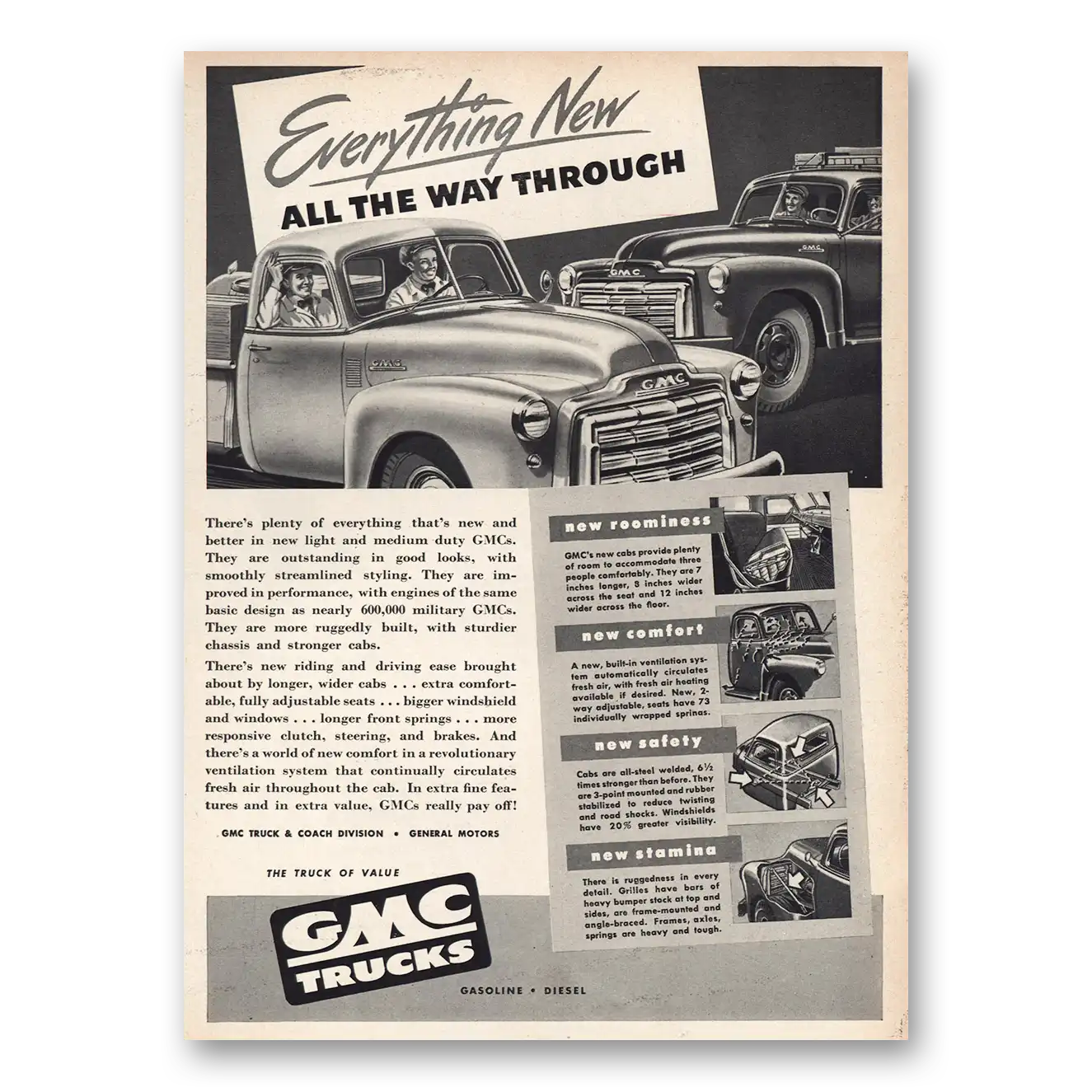 1948 GMC Trucks Everything New All the Way Through Vintage Magazine Print Ad