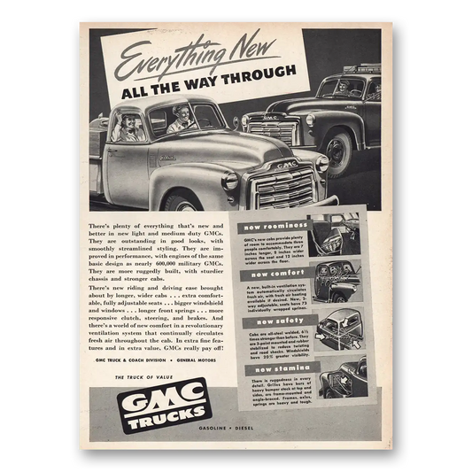 1948 GMC Trucks Everything New All the Way Through Vintage Magazine Print Ad